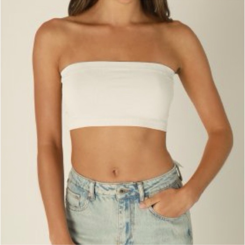 WISPER Ivory Cream Sleeveless Fitted Crop Bandeau Bra